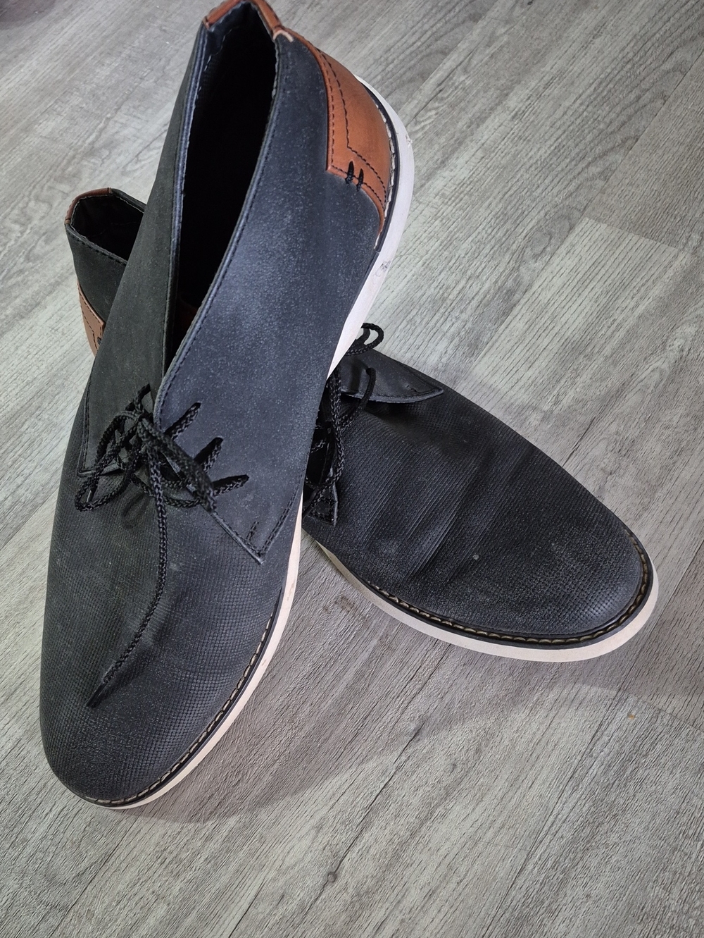 Steve Madden Black Chukka Boots with Brown Heel Trim